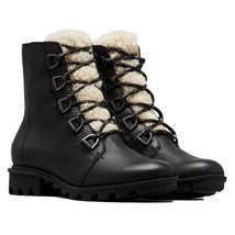 Sorel Women Combat Boots Phoenix Short Lace Cozy Size US 6M Black Leather - £78.74 GBP