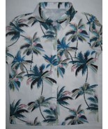 Womens Camp Hawaiian Shirt Button Down Aloha Top Tropical Teal Green Blu... - $9.85