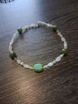 Handcrafted Green And White Beaded Necklace Choker Style 12 In Long - $9.90