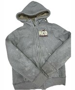Hollister Gray Sherpa Zip Hoodie Size M Distressed Paint Stains - $39.55