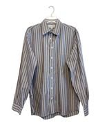 Paul Fredrick Button Up Shirt Men Size Large Tall Brown Blue Stripe 100%... - £14.75 GBP