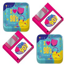 HOME &amp; HOOPLA 90&#39;s Party Supplies - 90&#39;s Decade Icons Square Paper Dessert Plate - £11.35 GBP