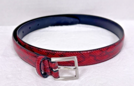 DKNY Red Black Faux Snake Leather Belt 1 Inch Wide Silvertone Buckle 34+... - $12.38