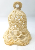 Macrame Holiday Bell Christmas Ornament White Fabric 1970s Vintage - £11.90 GBP