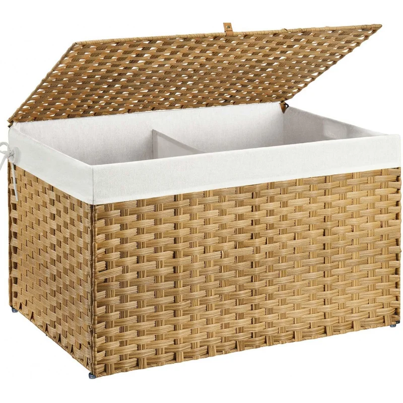 Storage Basket with Lid, 160L Handwoven Large Shelf Basket with Cotton L... - £68.15 GBP