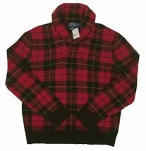 NEW $345 Polo Ralph Lauren Tartan Fisherman Sweater!  Red Plaid  Soft &amp; Heavy - £126.52 GBP