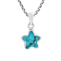 Vibrant Little Star Blue Turquoise Inlay Sterling Silver Pendant Necklace - £12.02 GBP