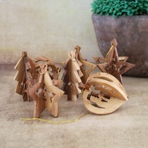 Set of 7 Olive Wood 3D Shape Christmas Tree Ornament, Nativity Christmas Tree Or - £47.92 GBP