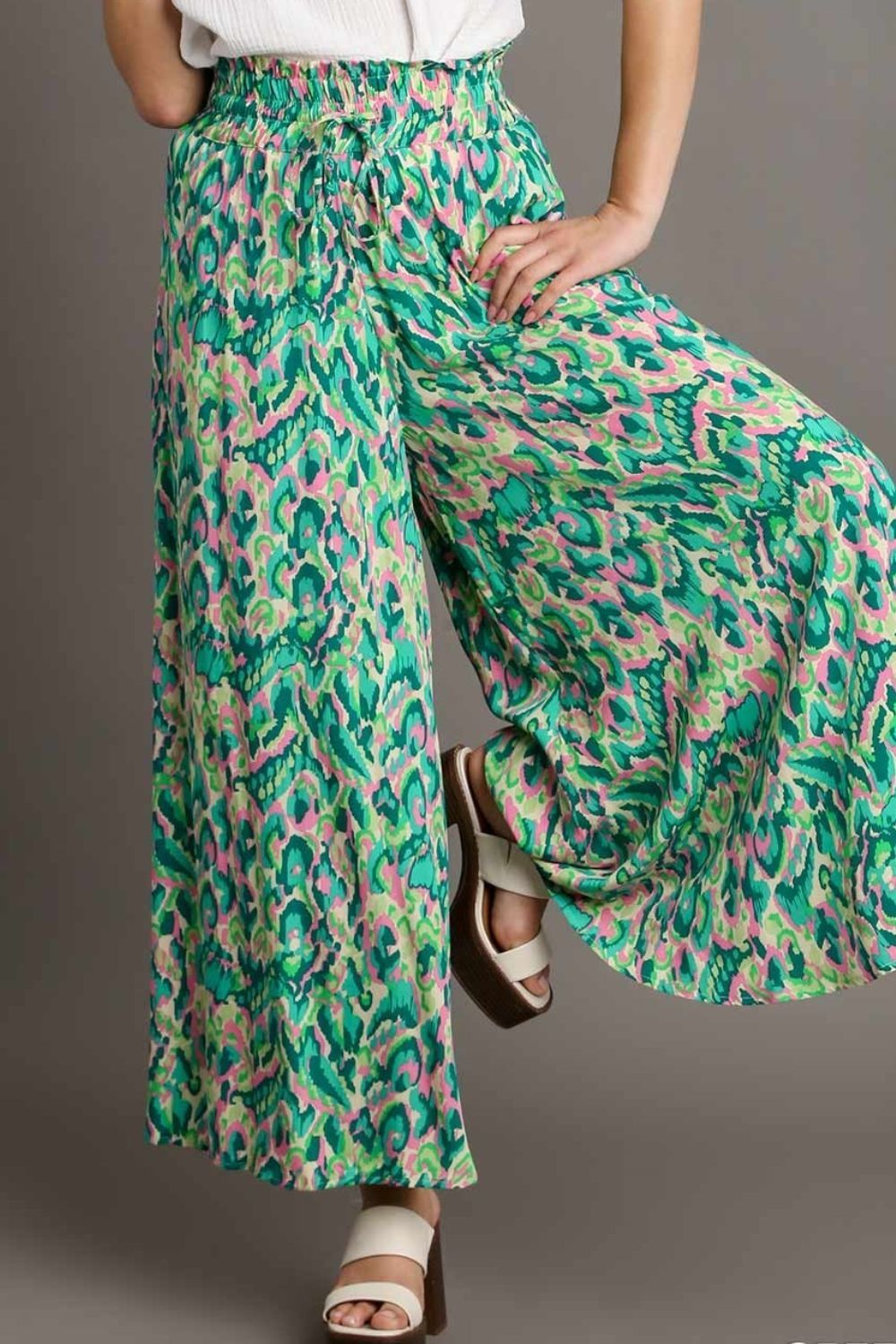 Umgee Full Size Mixed Print High Waist Wide Leg Pants Plus Size Item image 2