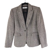 Tahari Arthur S Levine Womens Tweed Blazer One Button Faux Leather Patch Brown 6 - £4.69 GBP