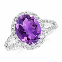 ANGARA Oval Amethyst Split Shank Halo Ring for Women, Girls in 14K Solid Gold - £1,391.38 GBP