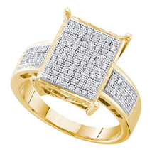 10k Yellow Gold Womens Round Pave-set Diamond Rectangle Cluster Ring 1/3 Cttw - £398.75 GBP
