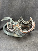 MCM Hand Blown Swan in Brown &amp; Blues Decorative Art Glass Bowl/Vase Sooner-Style - £46.59 GBP