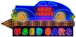 Sales Service Used Cars Rainbow Neon Style Plasma Cut Metal Sign - £39.38 GBP