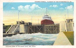 Steamer Farrell Pittsburgh SS Co Lock Sault Ste Marie Michigan 1930s postcard - £5.06 GBP