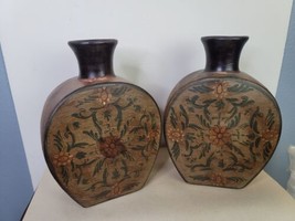 Set of 2 Copper Covered Vases Hand Finshed Moorish Design 9 Inch - $48.51