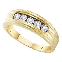 10k Yellow Gold Mens Round Illusion-set Diamond Wedding Band Ring 1/10 Cttw - $4,483.67 MXN