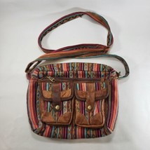 Himalaya Handmade Nepal Leather Crotchet Design Handbag Purse 11x9 Inches - £38.49 GBP