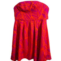 Strapless Knee length  Dress Leaf Vivid Viola Orange and Fuchsia Size Large - £17.90 GBP