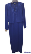 Vintage Rimini By Shaw 2 Piece Long Dress Gown size 10 W/ Jacket Blue Embroided - £69.91 GBP