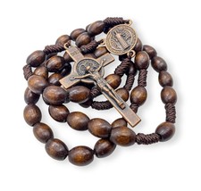 Nazareth Store St.Benedict Wood Beads Rosary Necklace Cord - £34.44 GBP