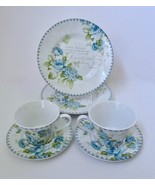 222 Fifth Bijou Rose Lot 2 Salad Plates 2 Cups and Saucers Blue Country ... - €25,00 EUR