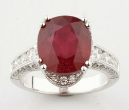 Authenticity Guarantee 
18k White Gold Ruby Solitaire Ring w/ Diamond Accents... - £2,806.34 GBP