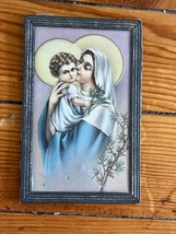 Vintage Small Mother Mary Kissing Young Jesus Colored Print or Postcard ... - $9.49