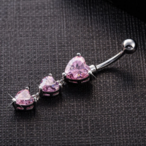 Stainless Steel Triple Zirconia Heart Navel/Belly Button Piercing (3 Colors) - £7.96 GBP