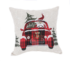 14&quot; X 14&quot; Gray and Red Christmas Holiday Van Linen Blend Zippered Pillow With... - £38.10 GBP