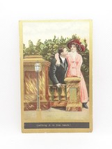 VTG Victorian Flirting Couple Lovers Postcard Unposted Gold Getting it i... - £7.62 GBP