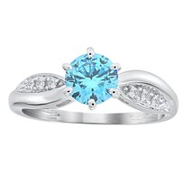 1.00Ct Finto Topazio Blu Bianco Placcato Decorato Solitario Fidanzamento Anello - $95.36