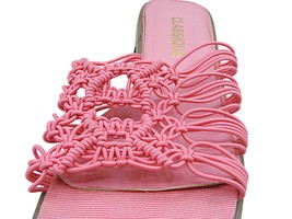 Vintage Classique Pink Square Toe Woven Laced Block Heel Sandals Womens ... - £19.20 GBP