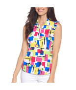 NWT Ladies IBKUL MONDRIAN MULTI Ruffle Sleeveless Mock Golf Shirt XS M  ... - $54.99