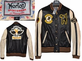 NORTON Men&#39;s Biker Jacket 100% Leather Size M NR01 T3P - £210.90 GBP