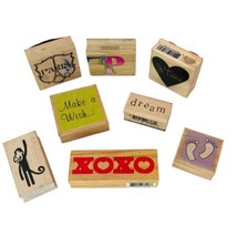 Assorted 8 Piece Wood Rubber Decorative Stamps Paris Love Themes Crafting - £13.25 GBP