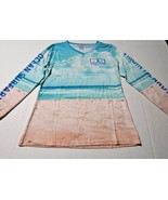Ocean Surfari Rash Guard Shirt Beach Print V Neck Long Sleeve Womens Size L - €12,70 EUR