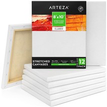 Artistic Bliss 8x10 Inch Blank White Stretched Canvas - Pack of 12, 100% Cotton, - £67.37 GBP