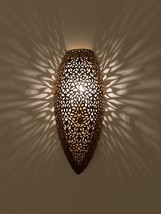 Moroccan Gold Sconce Light Wall Fixture Decorative Engraved Copper Handmade - £186.19 GBP