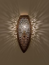 Moroccan Gold Sconce Light Wall Fixture Decorative Engraved Copper Handmade - $236.61