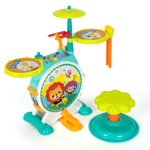 Costway Electric 3-Piece Kids Drum Set Musical Toy Gift w/Microphone Stool - £74.89 GBP