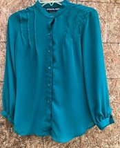 VTG 90&#39;s Paula Saker Women Aquamarine sheer Long Sleeve Blouse 8 - £13.39 GBP