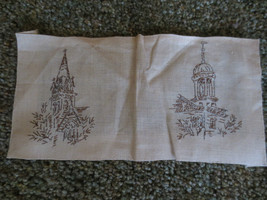 2 Vintage Completed CHURCH STEEPLES Embroidery - 4 3/4&quot; x 9 3/4&quot; + Borders  - £6.29 GBP