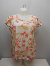 Adrian Delafield Ladies Knit Top Scoop Neck Cap-Sleeve Coral Floral Size XL - £19.97 GBP