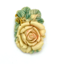 CARVED CELLULOID flower dress clip -vintage 30s painted faux ivory rose brooch - $25.00