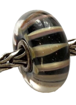 Authentic Trollbeads Murano Glass Khaki Stripe Bead Charm 61385, New - £18.95 GBP