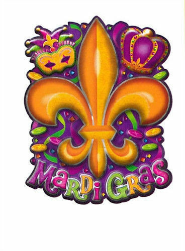 Mardi Gras 3 D Cutout Metallic Decor 6 pc XLG  20 X 15 Crown Mask Fleur De Lis - $28.21