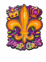 Mardi Gras 3 D Cutout Metallic Decor 6 pc XLG  20 X 15 Crown Mask Fleur De Lis - £22.67 GBP