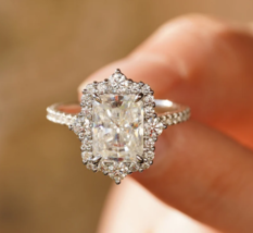 4CT Radiant Moissainite Diamond Engagement Ring, Art Deco Ring, Promise Ring - £411.97 GBP