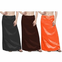 Bollywood Satin Silk Petticoat Saree Underskirt  Brown Black Orange 3Pcs - £21.90 GBP